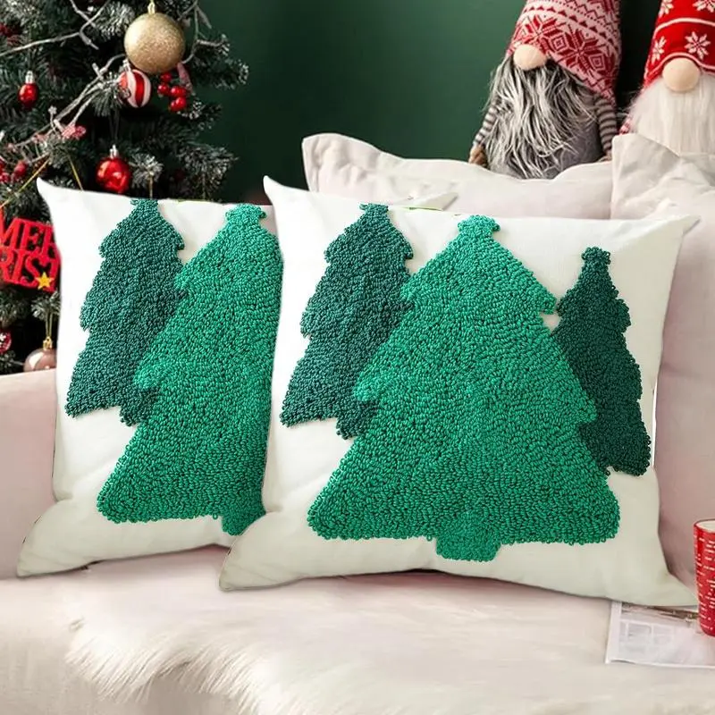 Christmas Cushion Case Soft Cozy Embroideried Pillowcase Cushion Case Christmas Element Design Throw Pillow Cover For Home Decor
