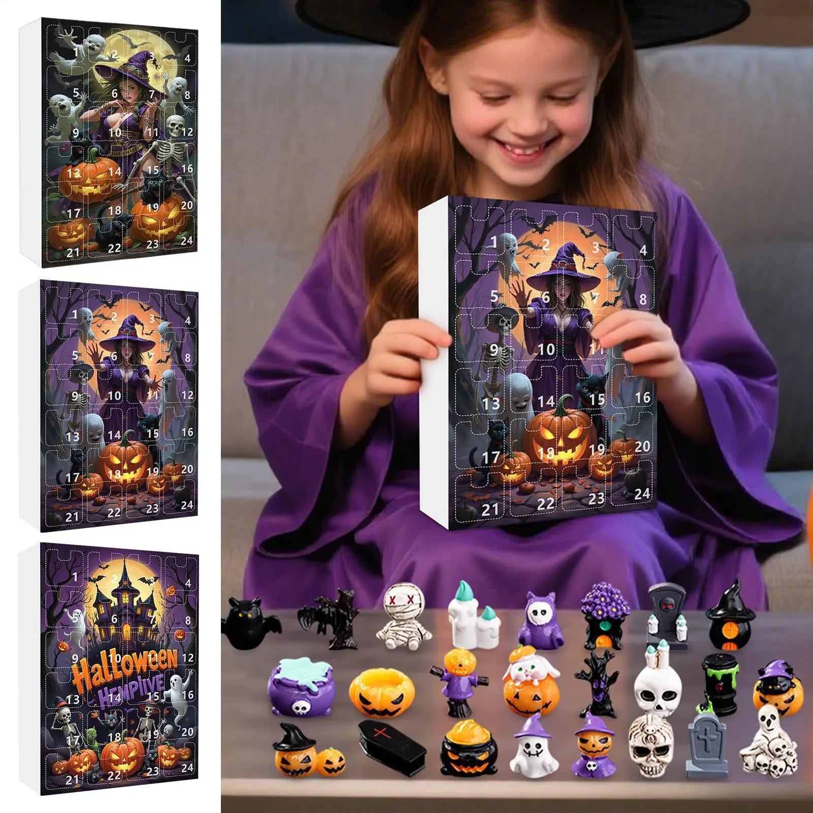 Countdown Calendar Halloween Scary Statue For Shelf Decor 24-day Countdown Calendar Resin Figurines For Shelf Fireplace Desktop