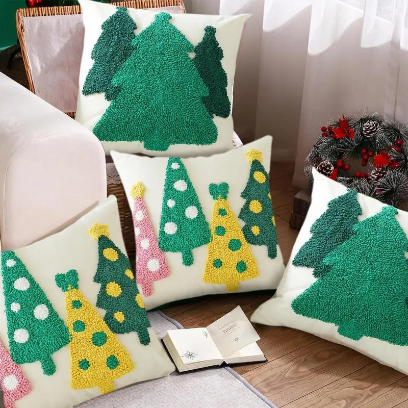 Christmas Cushion Case Soft Cozy Embroideried Pillowcase Cushion Case Christmas Element Design Throw Pillow Cover For Home Decor