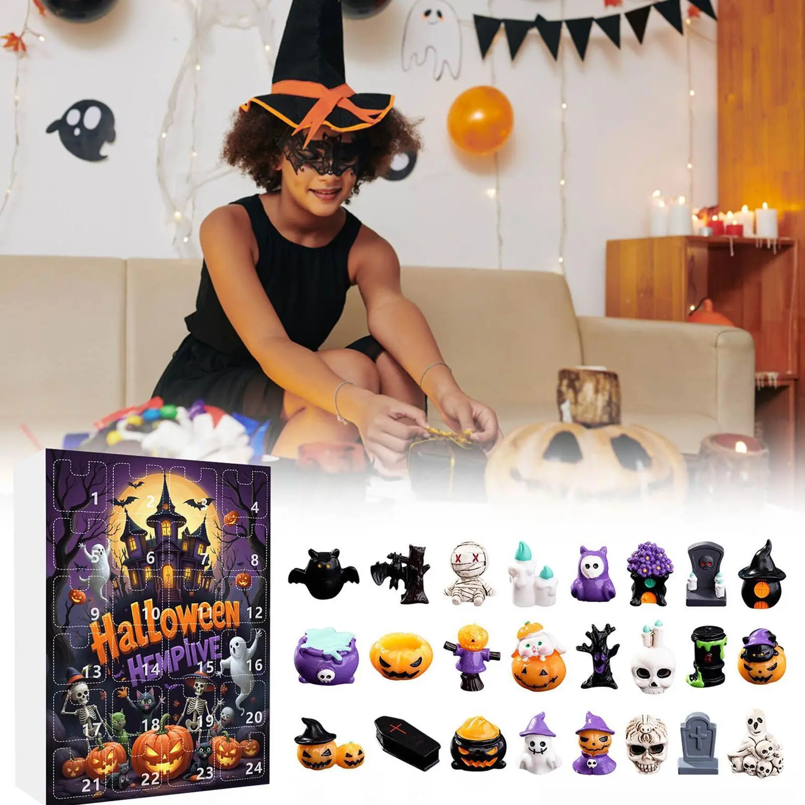 Countdown Calendar Halloween Scary Statue For Shelf Decor 24-day Countdown Calendar Resin Figurines For Shelf Fireplace Desktop