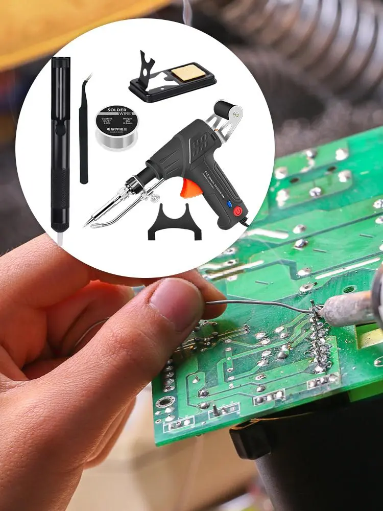 Soldering Iron Kit for Electronics 60W Tin Absorber Soldering Machine External Heating Multi-Function Welding Tool with Tweezers