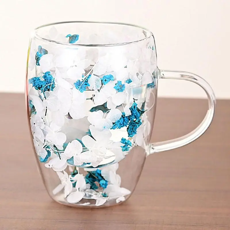 Double Layer Glass Cup Milk Mug Kitchen Double Wall Glass Cup with Handle Heat Resistant Tea Cups Glass Mug Flower Cup Glass Cup