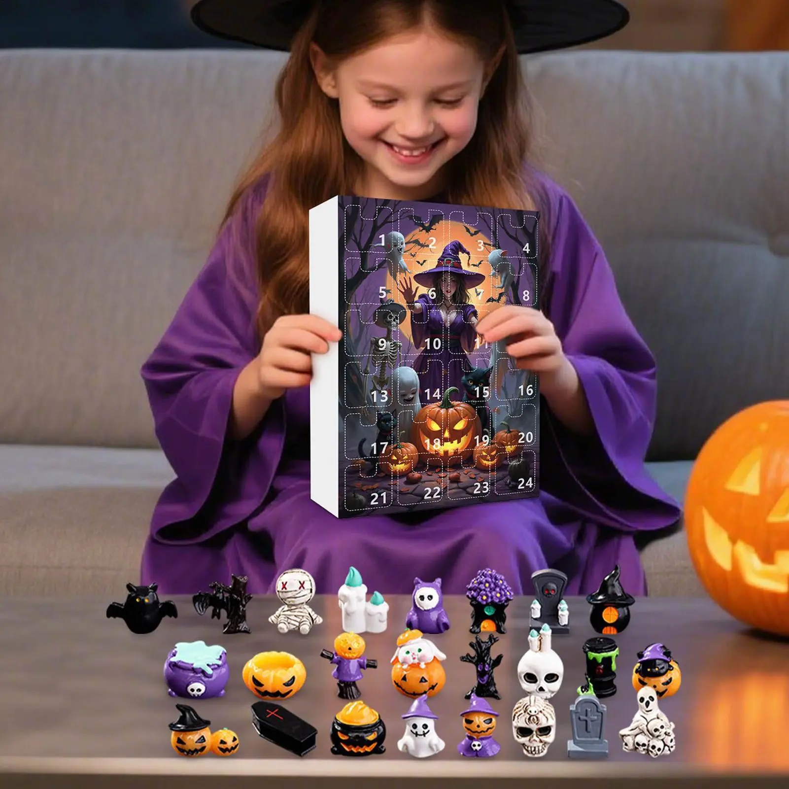 Countdown Calendar Halloween Scary Statue For Shelf Decor 24-day Countdown Calendar Resin Figurines For Shelf Fireplace Desktop