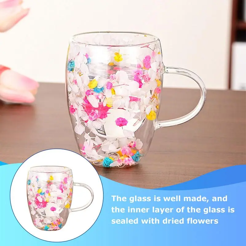 Double Layer Glass Cup Milk Mug Kitchen Double Wall Glass Cup with Handle Heat Resistant Tea Cups Glass Mug Flower Cup Glass Cup