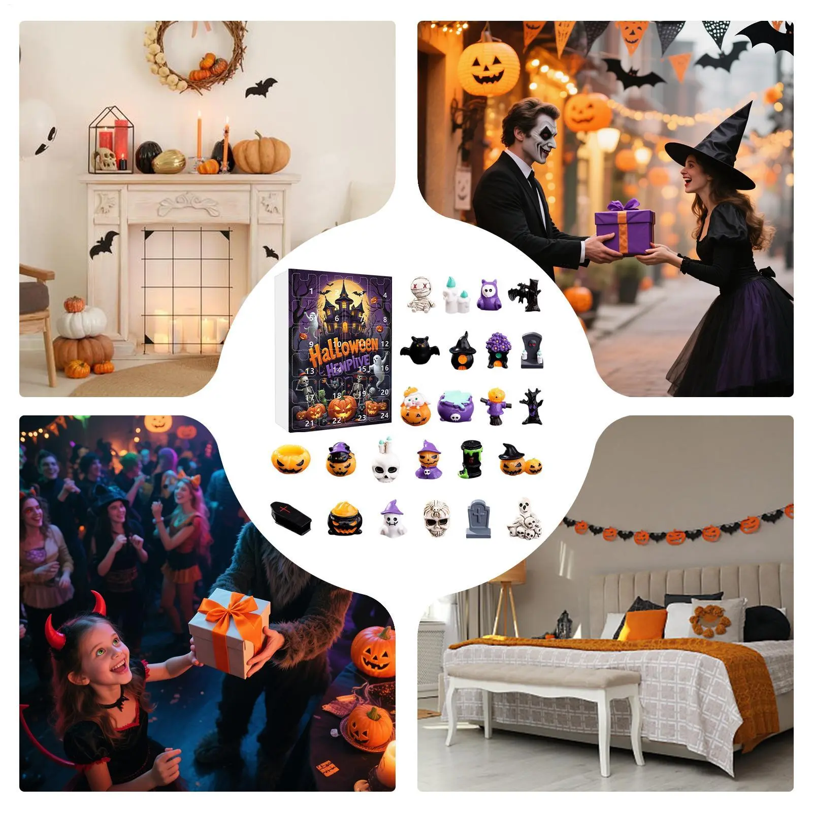Countdown Calendar Halloween Scary Statue For Shelf Decor 24-day Countdown Calendar Resin Figurines For Shelf Fireplace Desktop