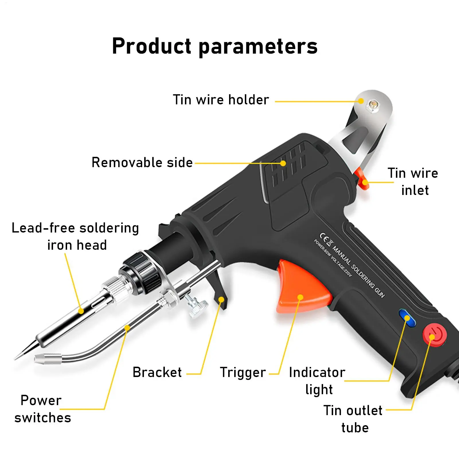 Soldering Iron Kit for Electronics 60W Tin Absorber Soldering Machine External Heating Multi-Function Welding Tool with Tweezers