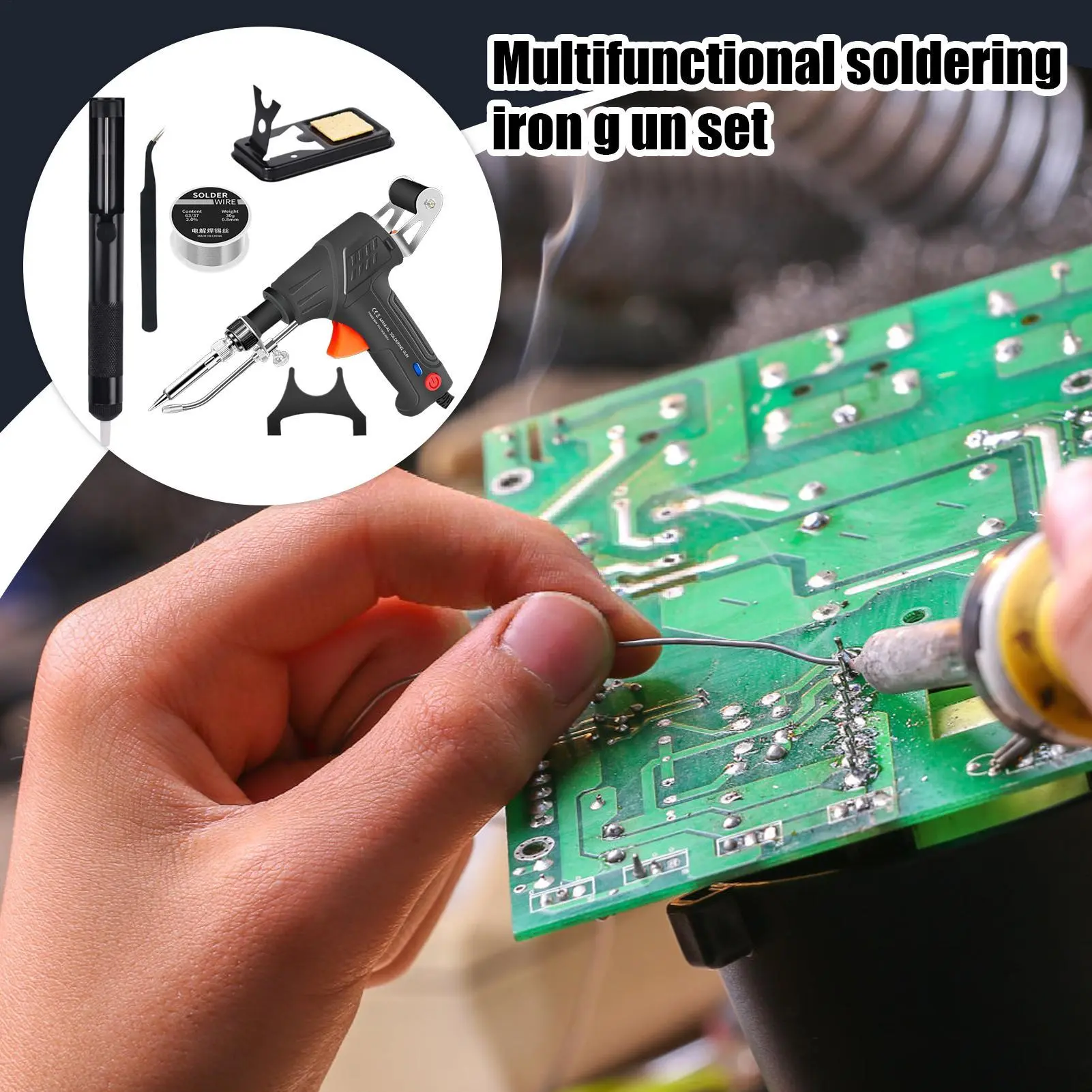 Soldering Iron Kit for Electronics 60W Tin Absorber Soldering Machine External Heating Multi-Function Welding Tool with Tweezers