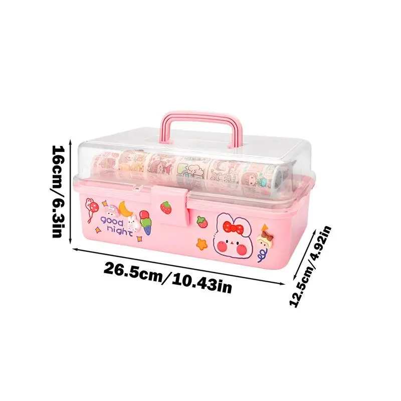 Stationery Tool Box Handled Pink Tool Box Portable Storage Box Clear Multi-Layer Storage Organizer Multipurpose Medicine Box For