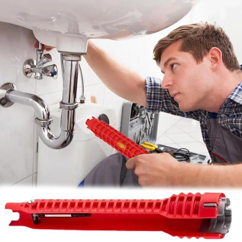 Faucet And Sink Wrench Spanner Tool Installer Ratchet Wrench 14 In 1 Sink Wrench Water Pipe Puller Multifunction Sink Wrench For
