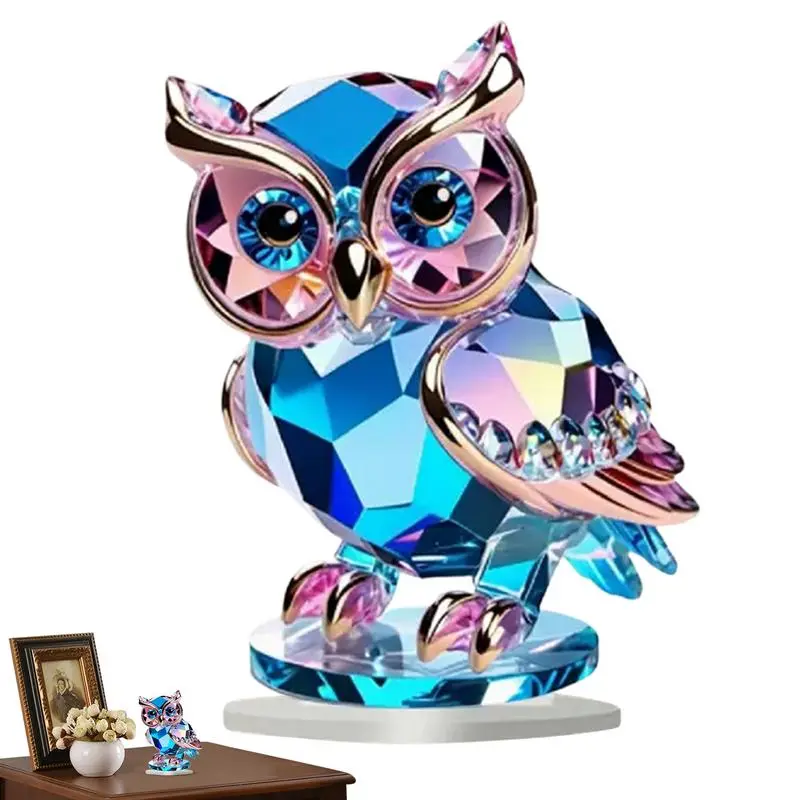 2D Acrylic Owl Tabletop Decor Owl Statue Table Decor Owl Statue Sculpture Crafts Owl Animal Figurines Energy Lucky Decor