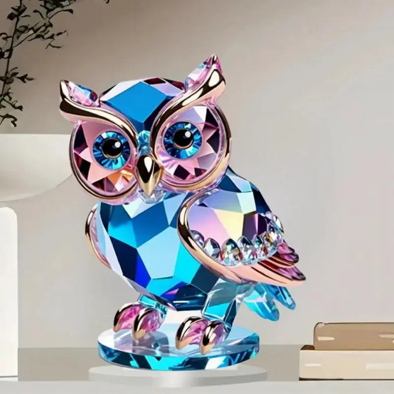 2D Acrylic Owl Tabletop Decor Owl Statue Table Decor Owl Statue Sculpture Crafts Owl Animal Figurines Energy Lucky Decor
