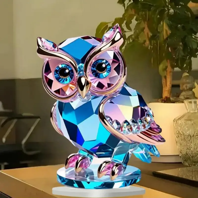 2D Acrylic Owl Tabletop Decor Owl Statue Table Decor Owl Statue Sculpture Crafts Owl Animal Figurines Energy Lucky Decor