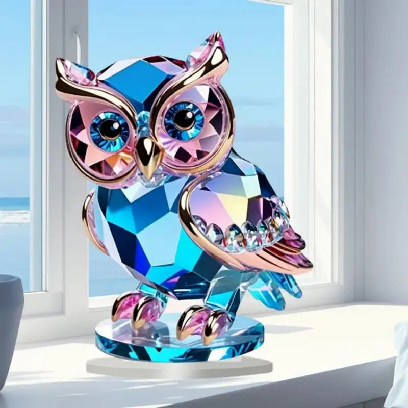 2D Acrylic Owl Tabletop Decor Owl Statue Table Decor Owl Statue Sculpture Crafts Owl Animal Figurines Energy Lucky Decor