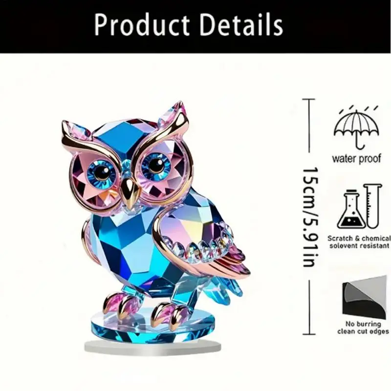 2D Acrylic Owl Tabletop Decor Owl Statue Table Decor Owl Statue Sculpture Crafts Owl Animal Figurines Energy Lucky Decor