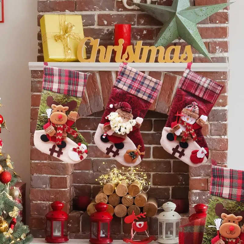 Christmas stockings Christmas Tree cute stockings Christmas Stuffers Candy Bag Christmas Gift Bag Santa Elk Socks Fireplace Deco