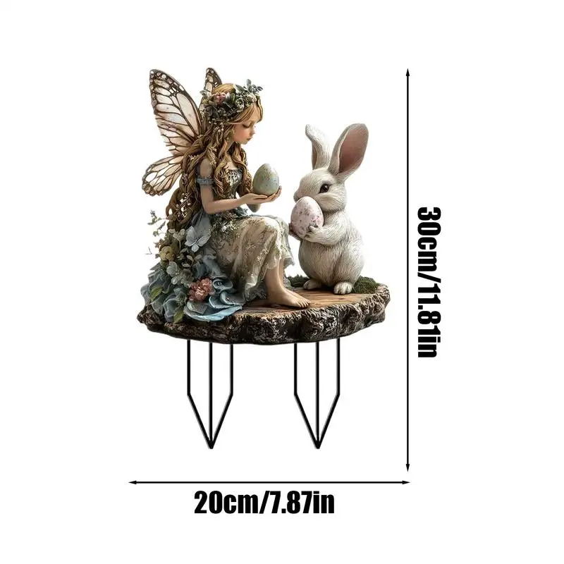 Bunny Yard Stakes Fairy And Bunny Acrylic Easter Garden Stakes With Stakes Spring Lawn Signs 2D Flat Outdoor Decorations For