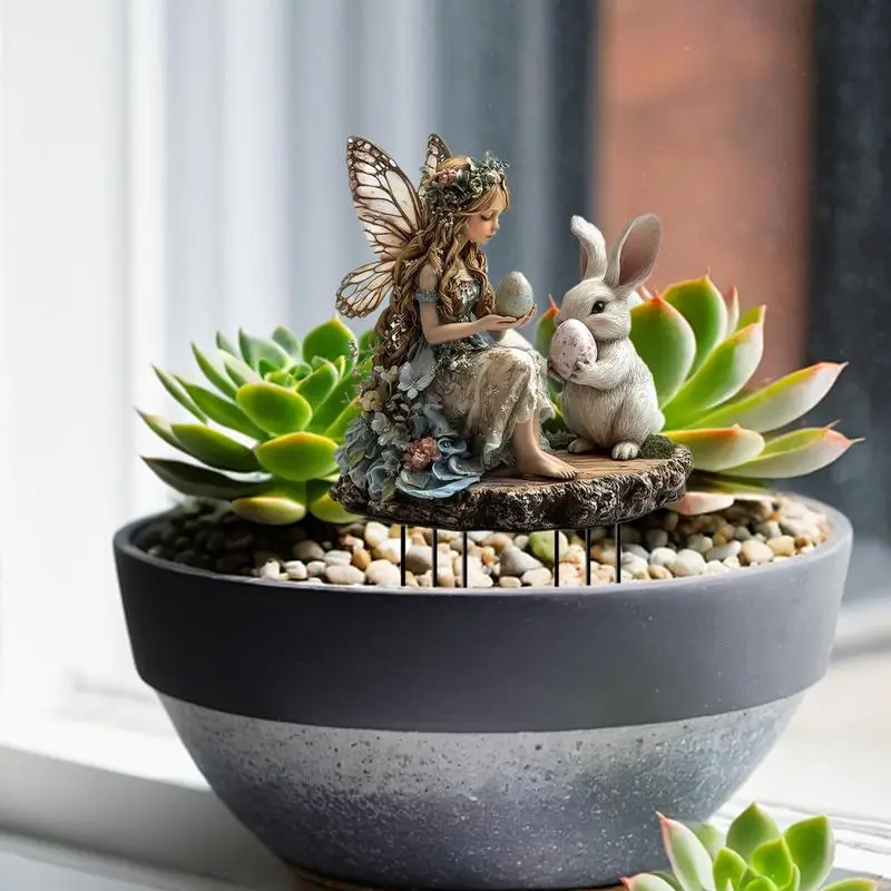 Bunny Yard Stakes Fairy And Bunny Acrylic Easter Garden Stakes With Stakes Spring Lawn Signs 2D Flat Outdoor Decorations For