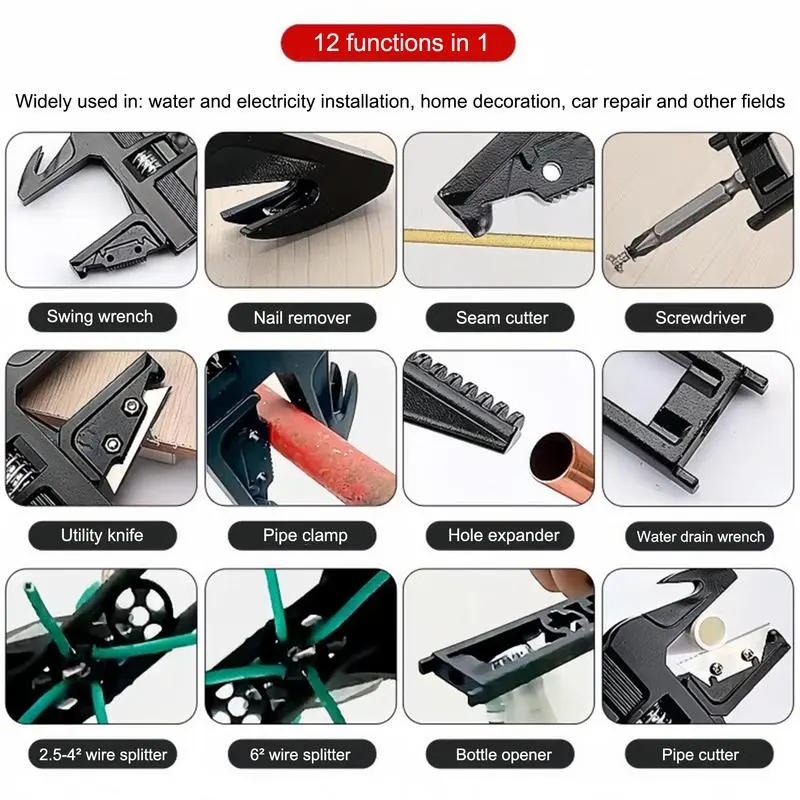 Adjustable Wrench Multi-function Home Repair Plumbing Wrench Movable Spanners Wide Water Pipe and Nut Wrench Hand Tool