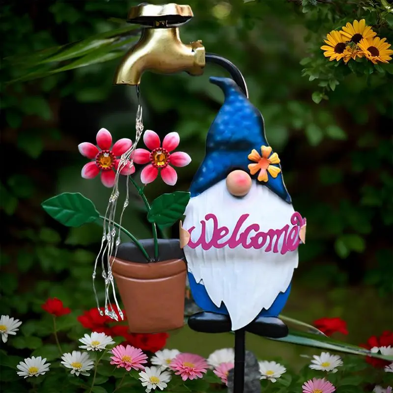 Solar Stake Lights Outdoor Cartoon Gnome Solar Garden Stakes Waterproof LED Landscape Lighting Faucet Twinkling Decoration For