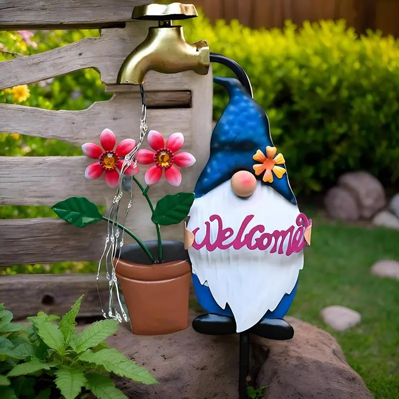 Solar Stake Lights Outdoor Cartoon Gnome Solar Garden Stakes Waterproof LED Landscape Lighting Faucet Twinkling Decoration For