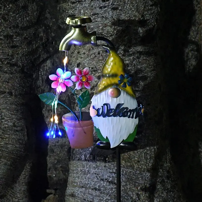 Solar Stake Lights Outdoor Cartoon Gnome Solar Garden Stakes Waterproof LED Landscape Lighting Faucet Twinkling Decoration For