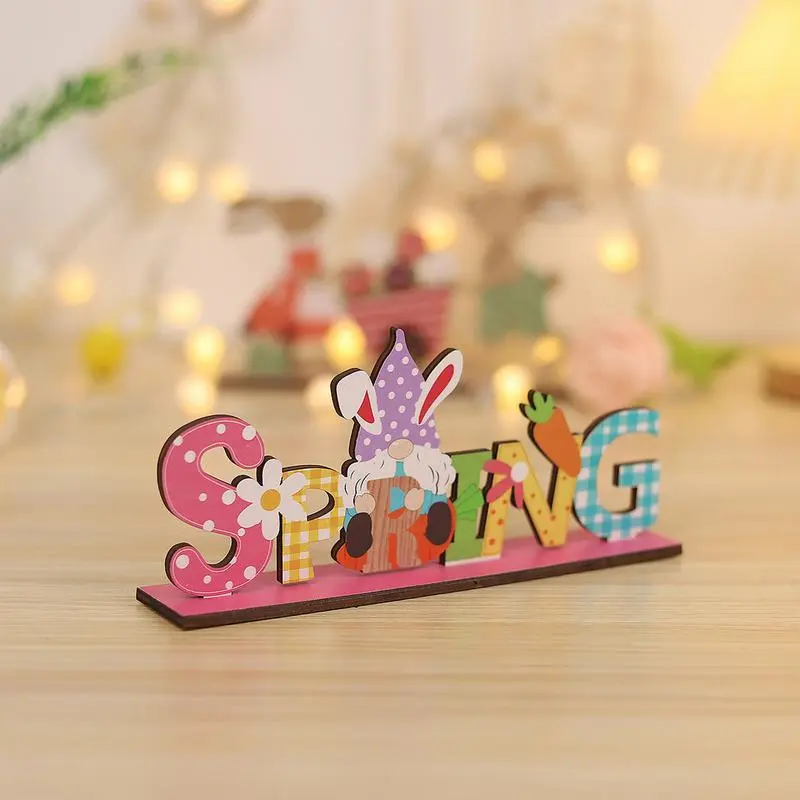 2pcs Easter Table Signs Spring Bunny Gnome Sign Wooden Sign Easter Spring Egg Bunny Ornament Bunny Table Wooden Sign