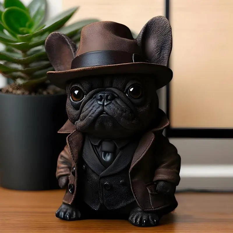 Bulldog Decor Gentleman Bulldog Sculpture Dog Statue Resin Sculpture Home Decoration Coffee Table Accessories for Bedroom Living