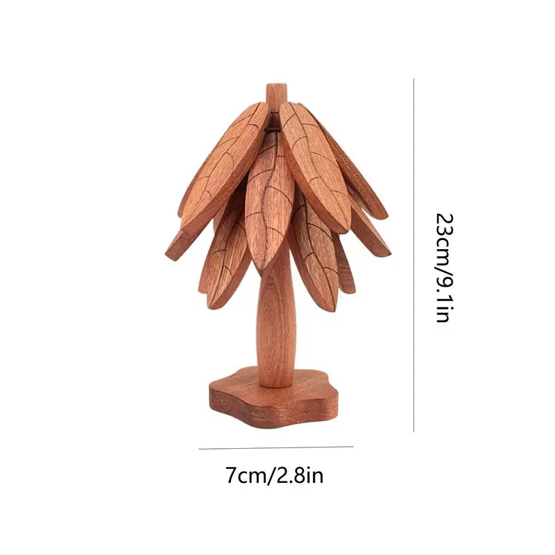 Tree Trivet Foldable Wooden Table Mat Tree Trivet Non-Slip Plate Coasters Pad Set Of 3 Heat Resistant Bowls And Teapots Coaster