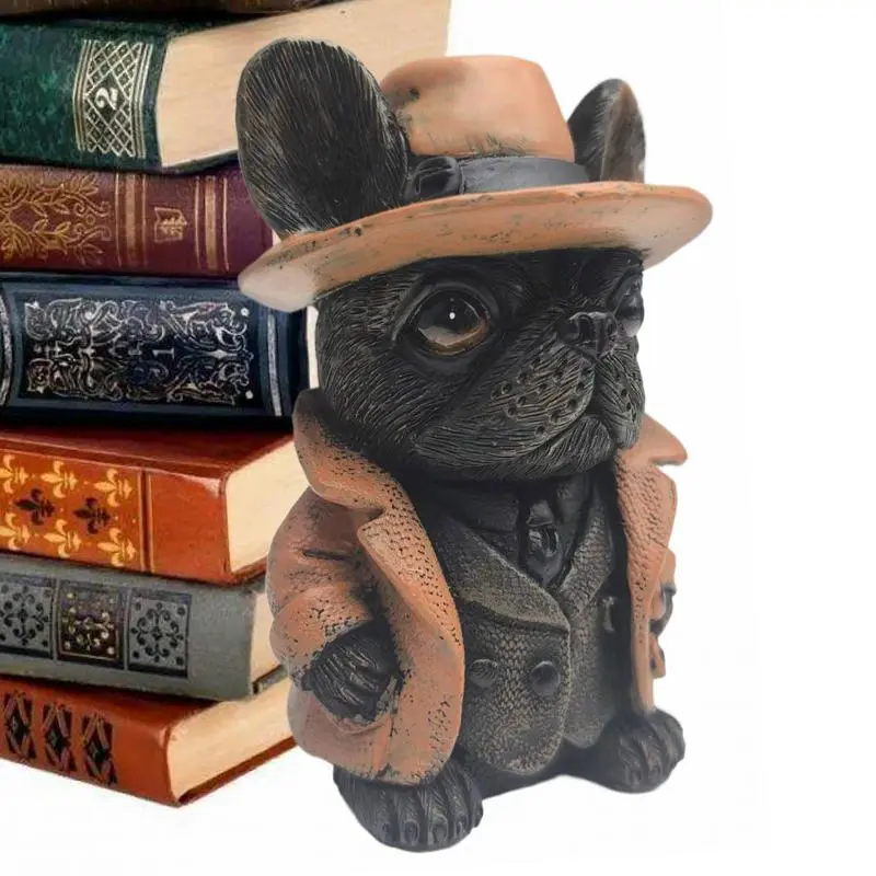 Bulldog Decor Gentleman Bulldog Sculpture Dog Statue Resin Sculpture Home Decoration Coffee Table Accessories for Bedroom Living