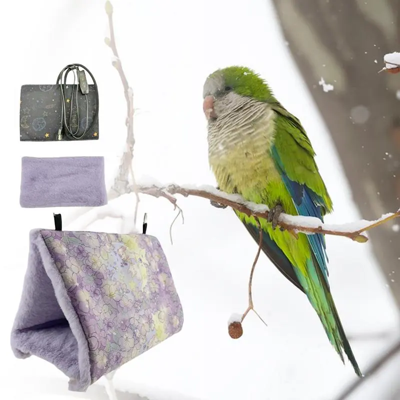 Parrot Warm Nest plush lining and removable heating pad Winter Heating Cockatiel House Plush Bird Sleeping Nest bird Cotton nest
