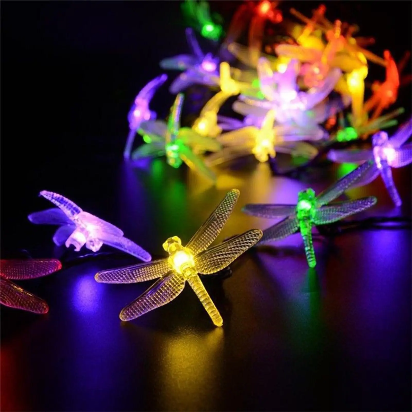Solar String Lights Outdoor Solar Charging String Lights For Outdoors Dragonfly Decoration Illumination Dusk-to-Dawn Fairy Lamp