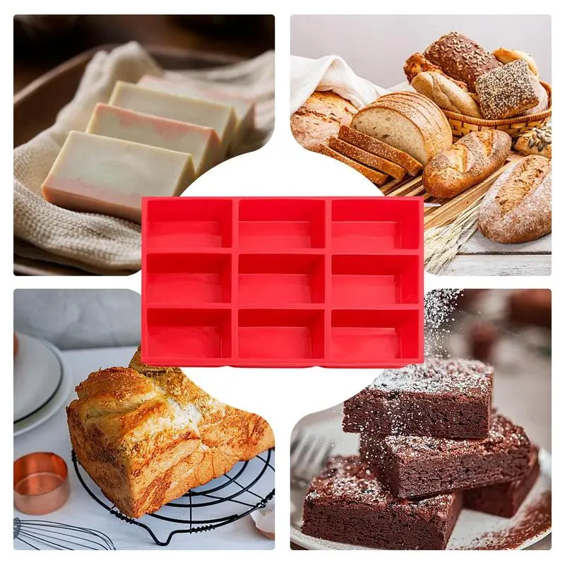 Silicone Loaf Pans For Baking 9-Cavity Cake Mold Small Bread Loaf Pans Rectangle Nonstick For Cornbread Bread Brownie Cheesecake