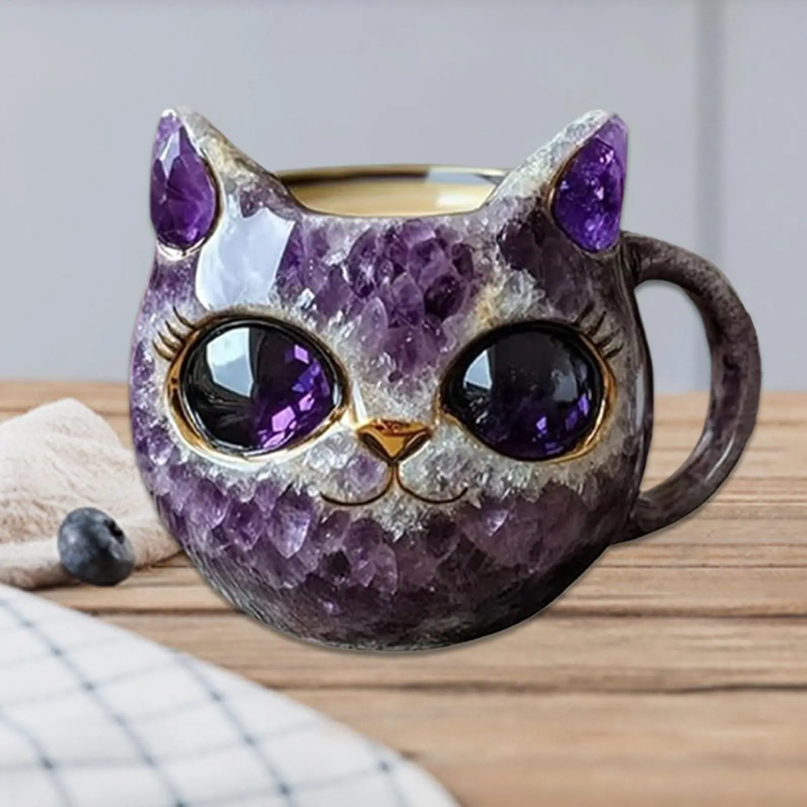 Cat Coffee Mug Cat Mineral Crystal Coffee Mugs Tea Cup Handmade Resin Home Decor Geode Animal Drinking Bottle for Women Men