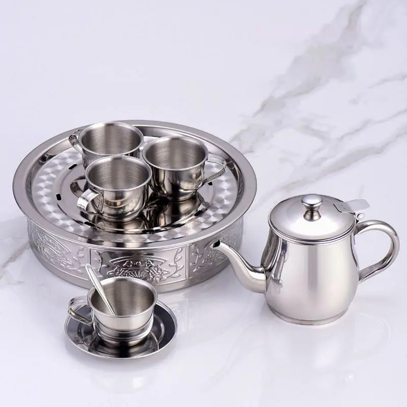 Stainless Steel Tea Set Filter Screen Design Long Spout Teapot Drinkware Long spout teapot with 4 cups and 1 tray