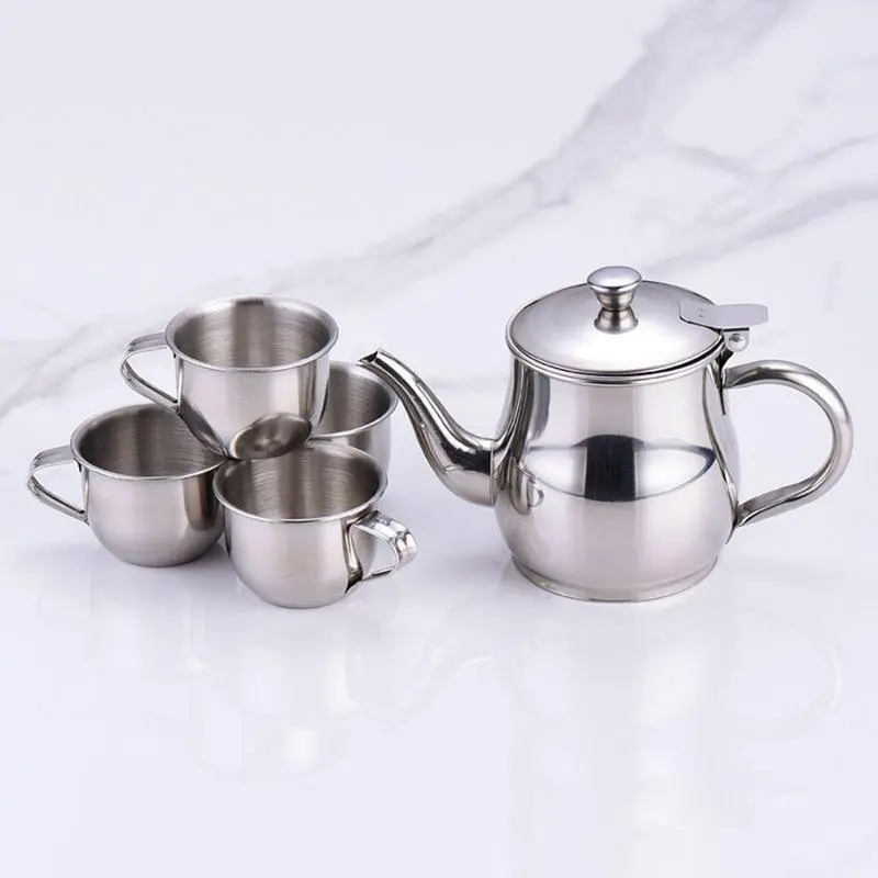 Stainless Steel Tea Set Filter Screen Design Long Spout Teapot Drinkware Long spout teapot with 4 cups and 1 tray