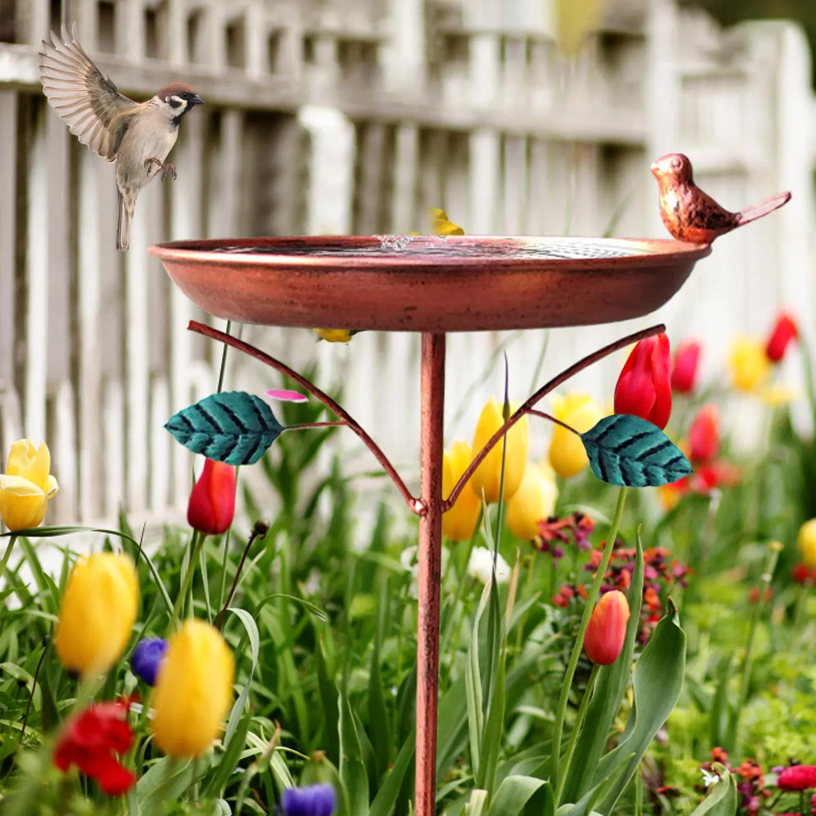Garden Bird Bath Metal Bird Bath Feeding Station Freestanding Water Feeder Bowl Birdfeeder Pet Supplies Yard Art Garden Decor