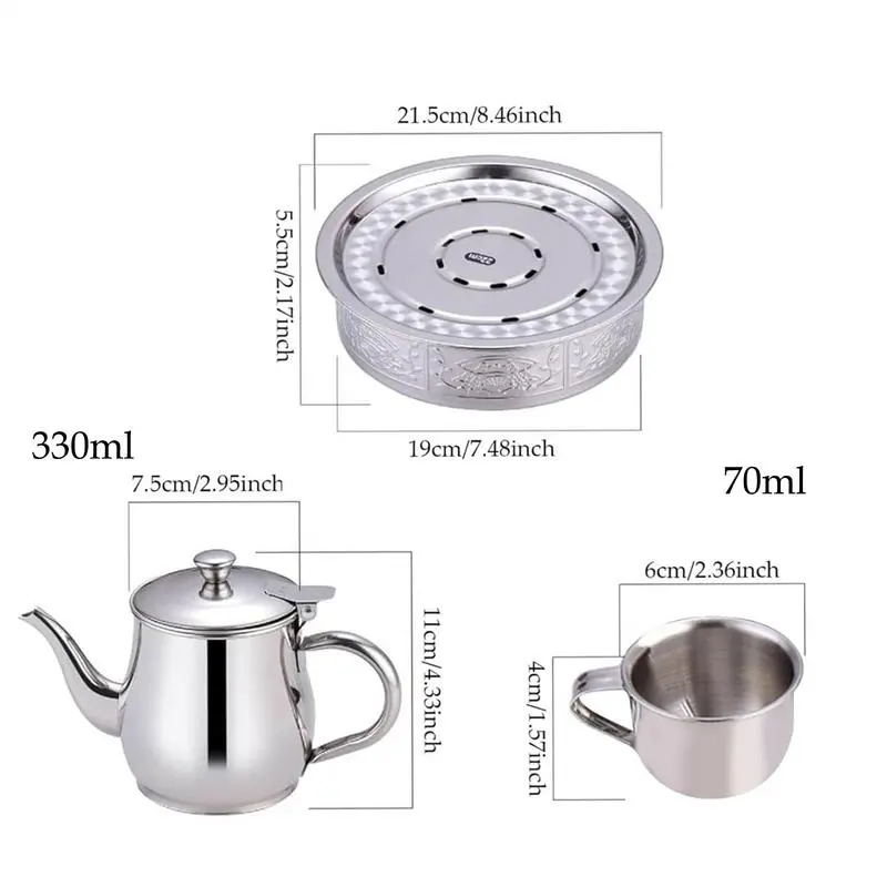 Stainless Steel Tea Set Filter Screen Design Long Spout Teapot Drinkware Long spout teapot with 4 cups and 1 tray