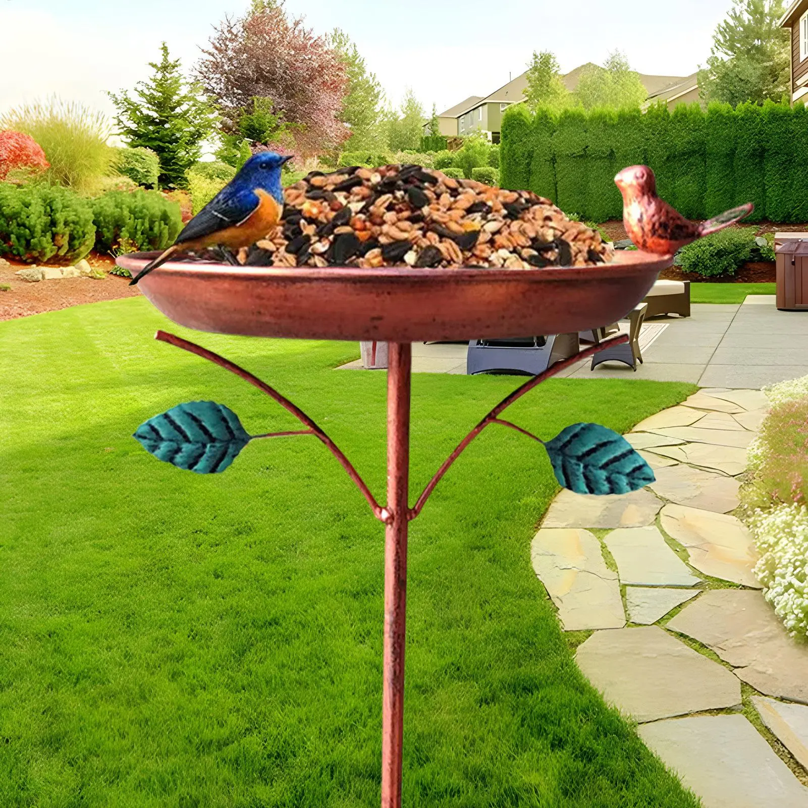 Garden Bird Bath Metal Bird Bath Feeding Station Freestanding Water Feeder Bowl Birdfeeder Pet Supplies Yard Art Garden Decor