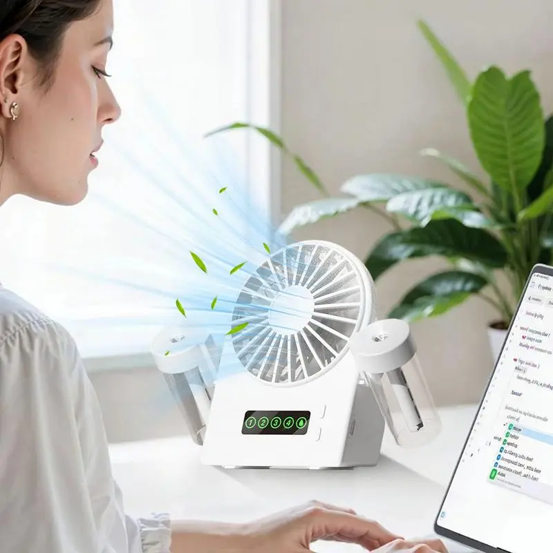 Portable Fan With Mist Portable Personal Fan With Mist Quiet Rechargeable Humidifier With Water Tank 4 Speeds Air Circulator