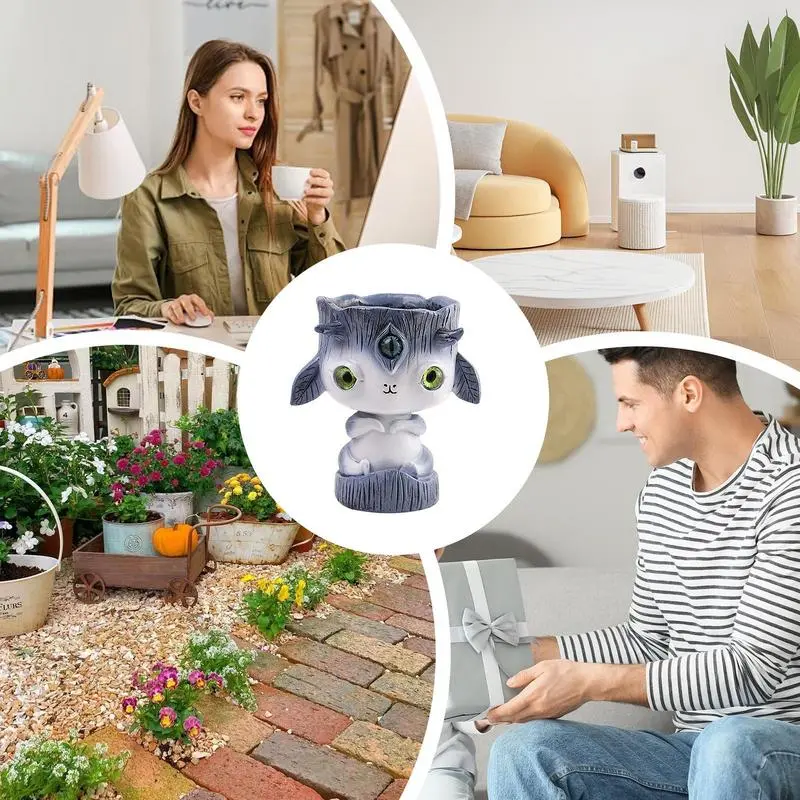 Alien Planter Pot Resin Cute Planter Pot Alien Flower Pot Succulent Planter Fantasy Creative Head Planter with Big Eyes for