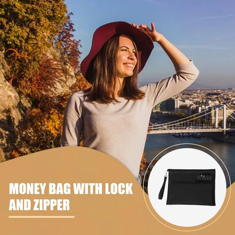 Cash Bag With Lock Travel Pouch With Zipper Double Layer Portable Waterproof Money Bag For Camping School Hospital Car Boat