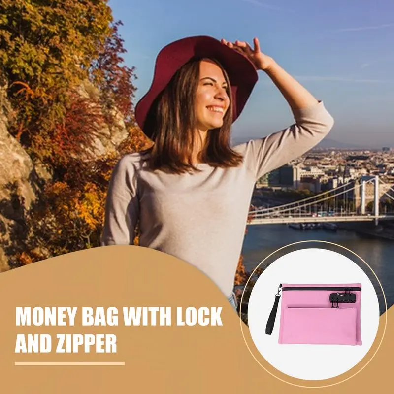 Cash Bag With Lock Travel Pouch With Zipper Double Layer Portable Waterproof Money Bag For Camping School Hospital Car Boat