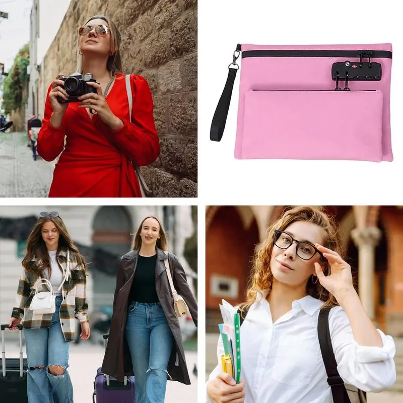 Cash Bag With Lock Travel Pouch With Zipper Double Layer Portable Waterproof Money Bag For Camping School Hospital Car Boat