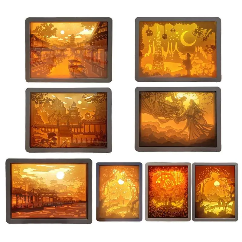 Papercut Night Light Decorative Shadow Light 3D Papercut Light Boxes Frame LED Night Lights Paper Sculptures Night Lamp