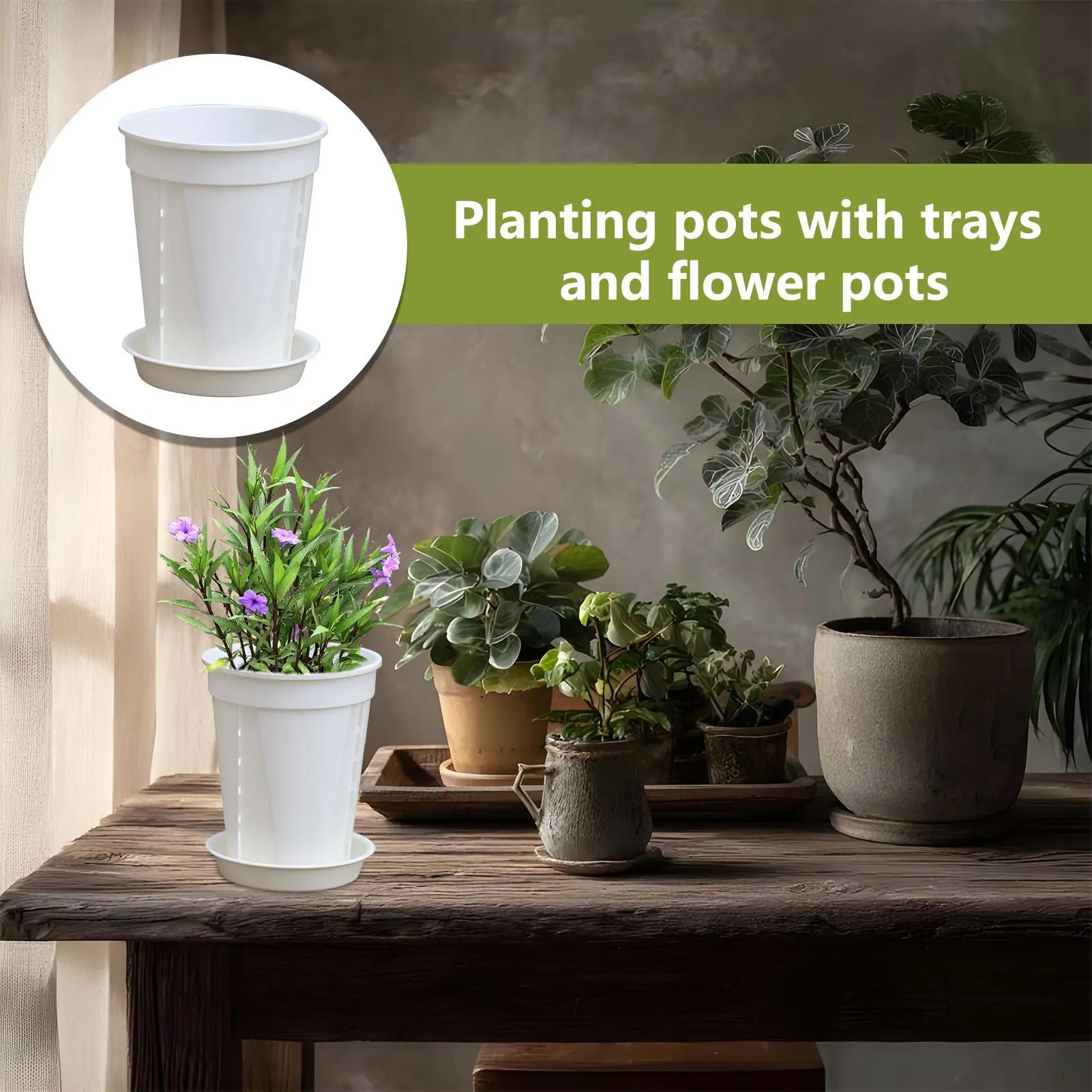 Pots For Plants Planter For Indoor Plants 5 Piece Containers Box Grow With Trays For Outdoor Balcony Porch Window Patio Outside