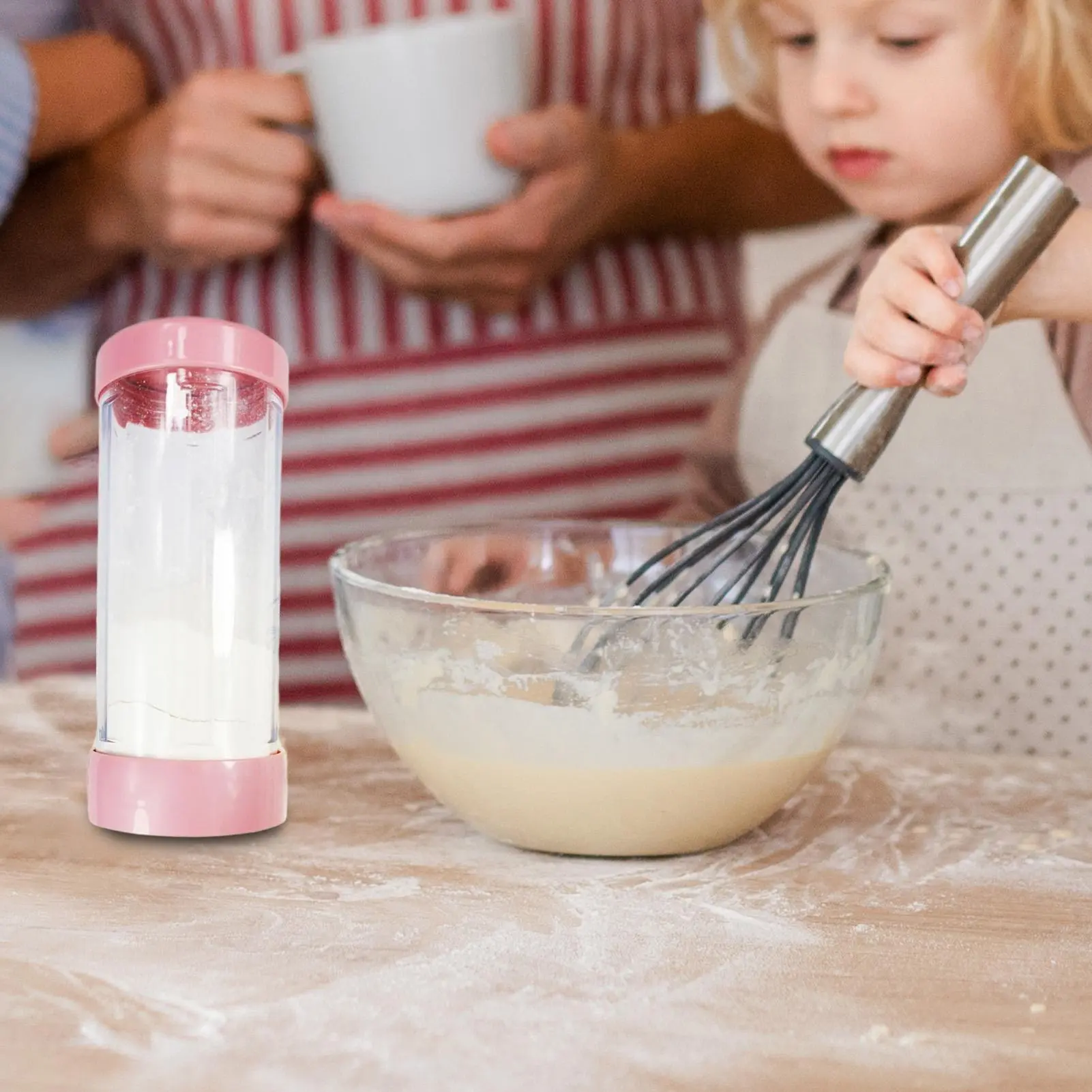 Powdered Sugar Shaker Rotation Flour Shaker Dispenser Fine Mesh Sifter Ergonomic Holder for Baking Pantry Countertop Kitchen