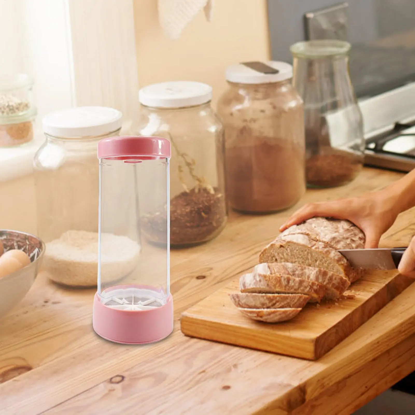 Powdered Sugar Shaker Rotation Flour Shaker Dispenser Fine Mesh Sifter Ergonomic Holder for Baking Pantry Countertop Kitchen
