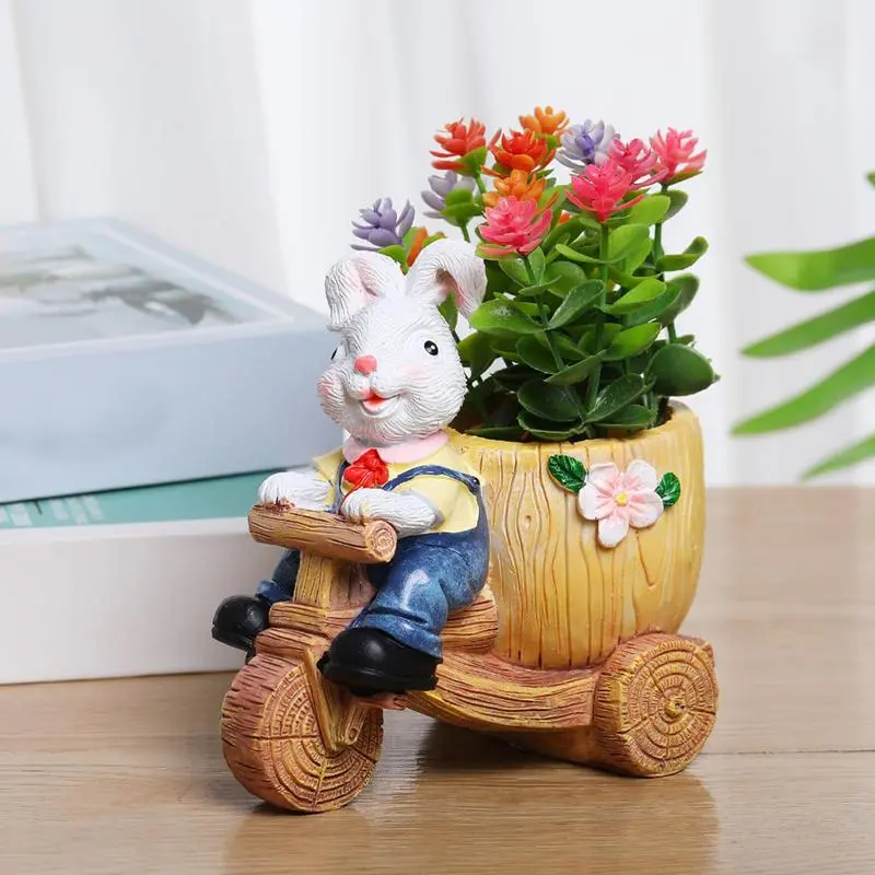 Cartoon Bunny Planter Flower Pot Easter Cartoon Resin Flower Pots  Decorative Animal Succulent Flower Pot Garden Planting Pot