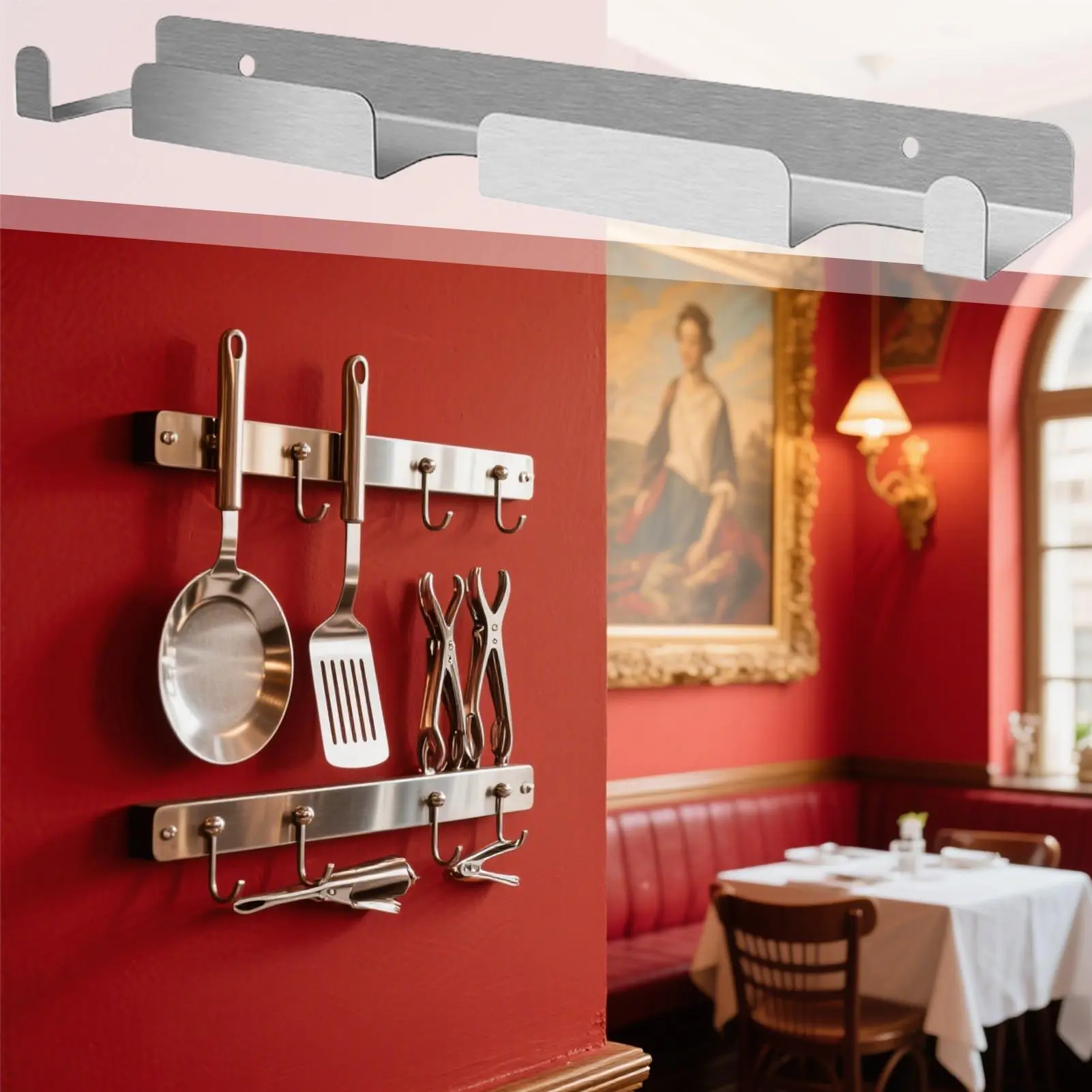 Pizza Peel Rack Pizza Shovels Wall Rack Wall Mounted Storage Shelf Stainless Steel Tool Organizer for Kitchen Utensils Shop