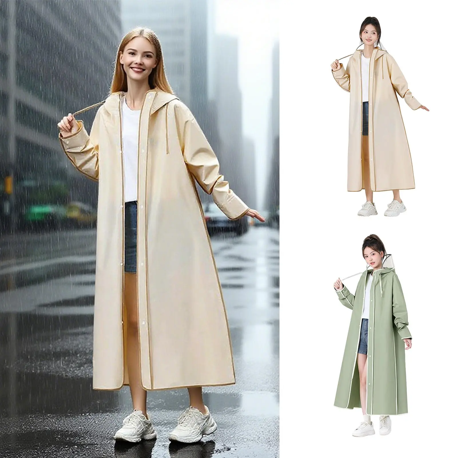 Ponchos Adult Reusable Raincoats Jacket With Hoods And Sleeves Lightweight Long Hooded Jacket Waterproof Reusable Trench Coats